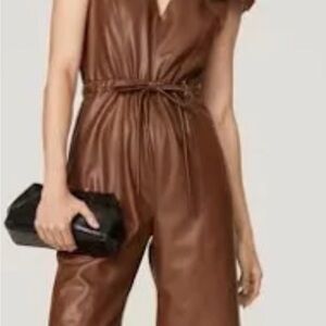 Sachin + Babi Brown Faux-Leather V-Neck Jumpsuit
